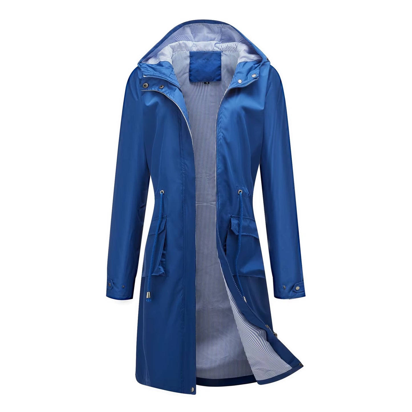 Women's Waterproof Lightweight Rain Jacket Formal Blazer-Style Windbreaker With Zipper Closure Casual Outdoor Hooded Trench Coat