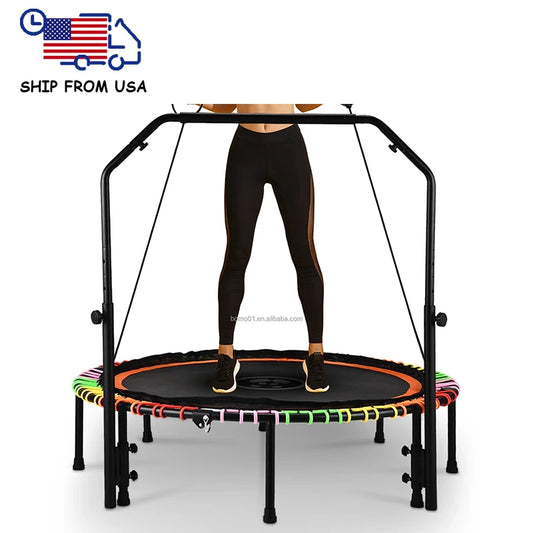 Fitness Trampoline Heavy Duty Indoor Children's Jumping Bed with Adjustable Foam Handle and Bungees