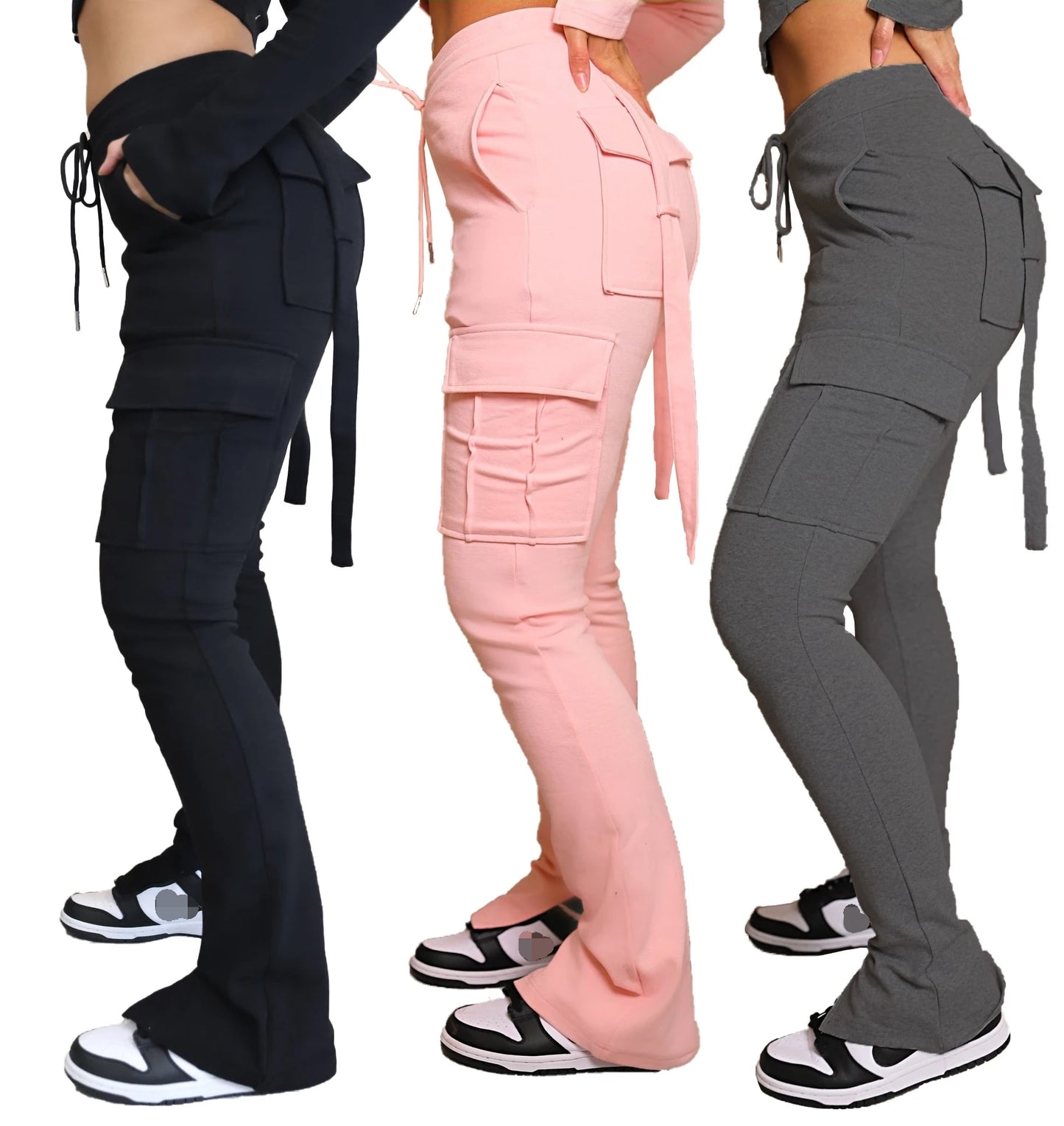 Women's Fashion Trend Daily Versatile Workwear Pocket Drawstring Waistband Split Leg Women's Casual Pants