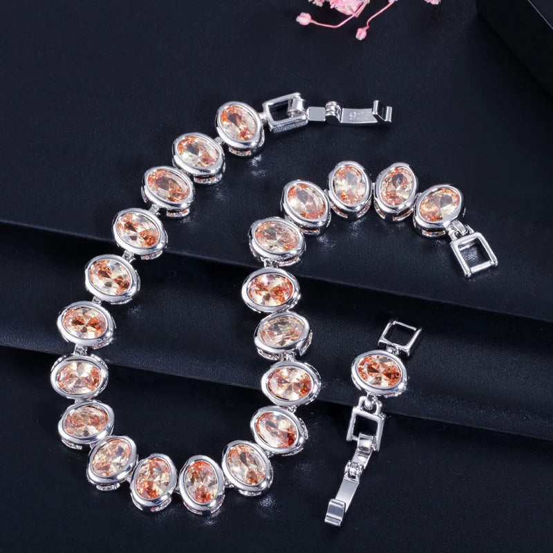 High Quality Stylish Pieces Bezel Setting Oval Cut Cubic Zirconia Pink Tennis Bracelet for Brides Dress Jewelry