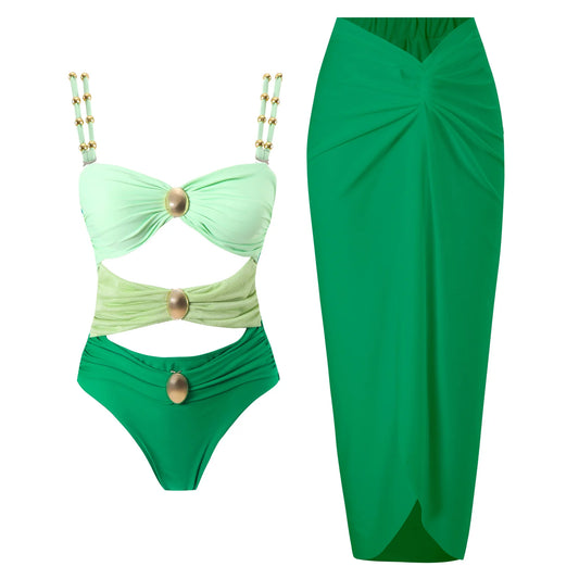 New Arrivals Swimwear Hollow Out Sexy Bodysuit With Skirt Bathing Suit Women Two Pieces Swimsuit