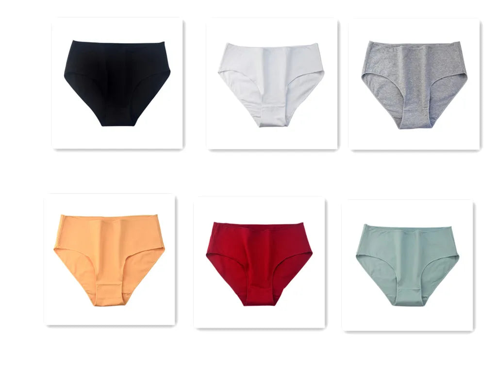 6Pcs/Set Cotton Panties Women High Waist Briefs Breathable Seamless Underwear Solid Color Soft Panty M-2XL Underpants Intimates