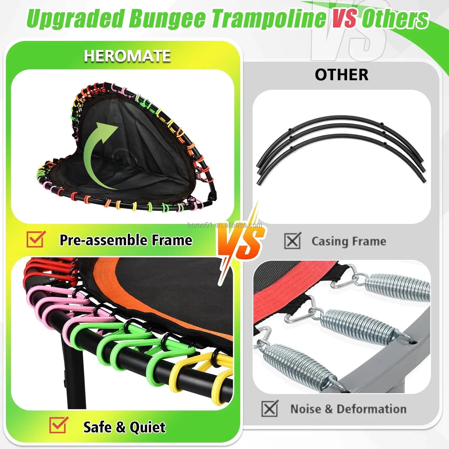 Fitness Trampoline Heavy Duty Indoor Children's Jumping Bed with Adjustable Foam Handle and Bungees