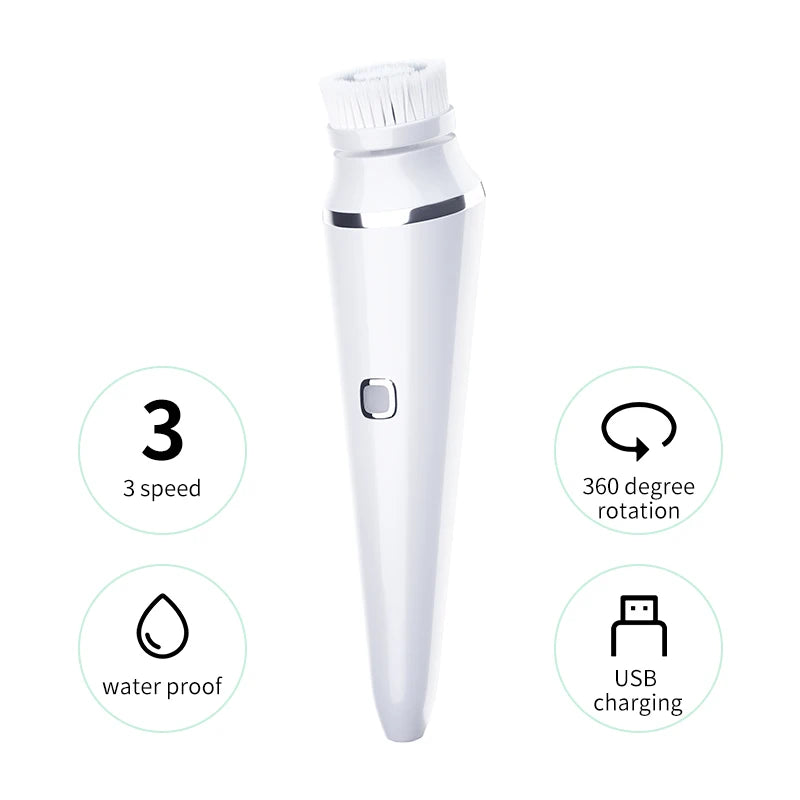 Waterproof USB Rechargeable Vibrate Exfoliate Sonic Electric Facial Cleansing Brush Facial Cleansing Silicone Face Brush