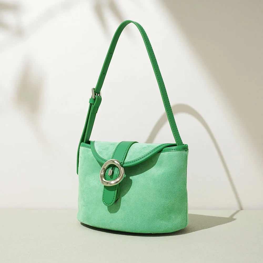 Women's Fashionable Genuine Cowhide Leather Handbag Matte Suede  Shoulder Crossbody Bag Mini Small Square Bag