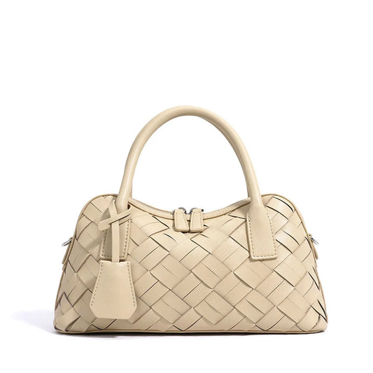 Elegant Genuine Cowhide Leather Woven Bag Women's Lady Style Handwoven Crossbody Shoulder Clutch Pillow Handbag Purse