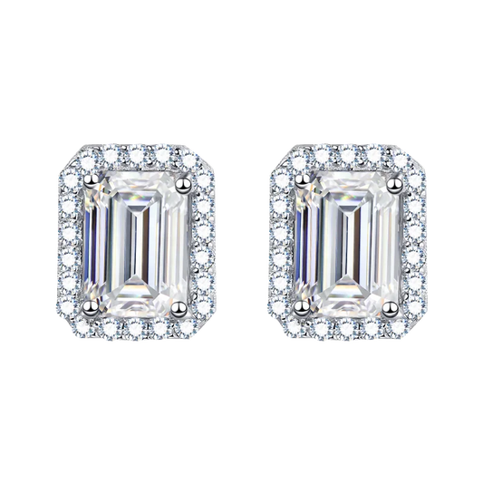 925 Sterling Silver GRA Certified 1CT Emeralds Radiant Cut D Color Moissanite Diamond Wedding Stud Earrings Women Fine Jewelry