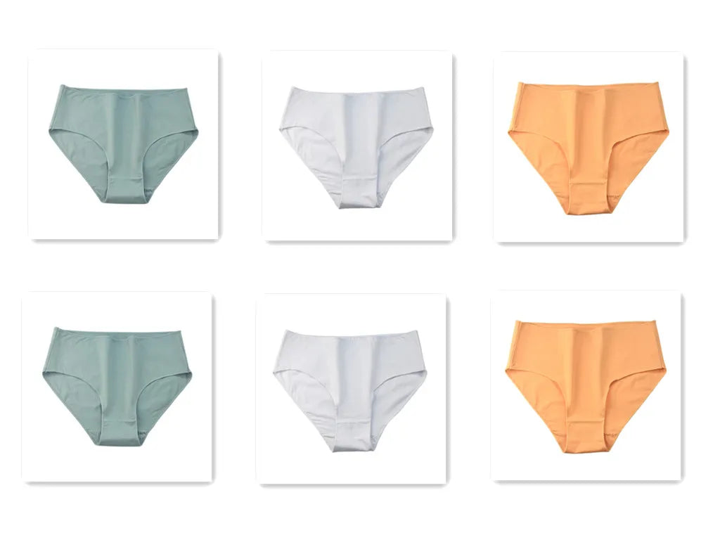 6Pcs/Set Cotton Panties Women High Waist Briefs Breathable Seamless Underwear Solid Color Soft Panty M-2XL Underpants Intimates
