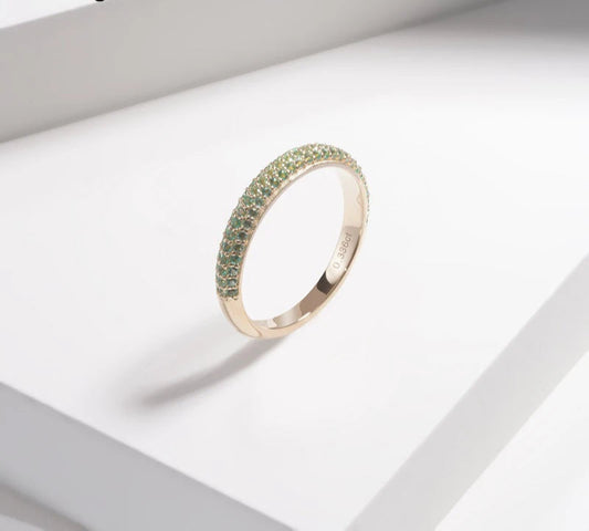 MomentWill "14K Yellow Gold Solid Wedding Band with Lab-Created Emerald and Ruby Gemstones"