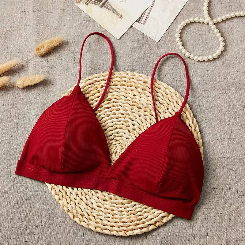Women Tank Top Triangle Cup Cropped Top Female Seamless Underwear Sexy Lingerie V-Neck Padded Camisole Non-wire Bra Tops