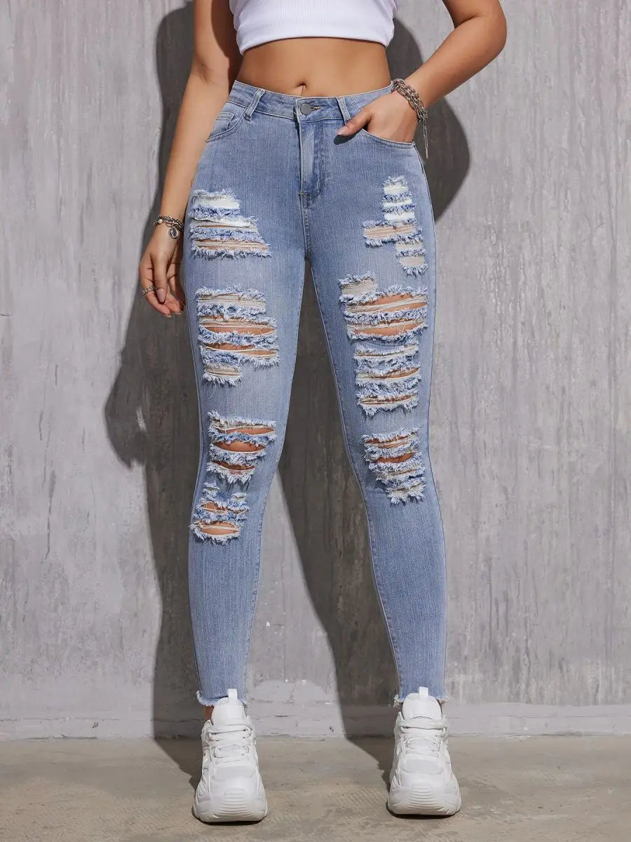 2025 Women's Denim Pants High Quality Ripped Plus Size Jeans Women Stretchy High Waist Jean Woman Pants