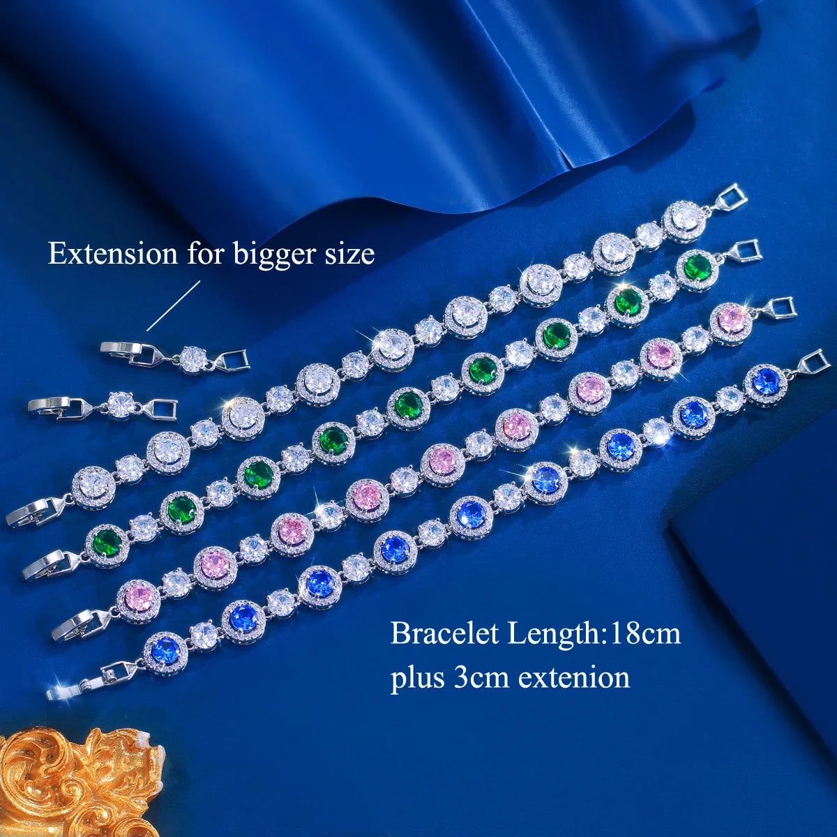 Elegant Bracelet Rhodium Plated Green White Round CZ Tennis Chain Link Bracelet for Women Brides Jewelry Costume Accessories
