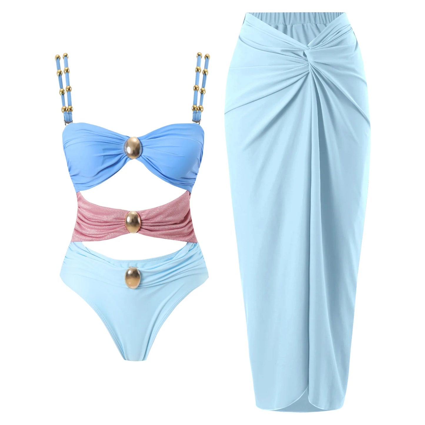 New Arrivals Swimwear Hollow Out Sexy Bodysuit With Skirt Bathing Suit Women Two Pieces Swimsuit