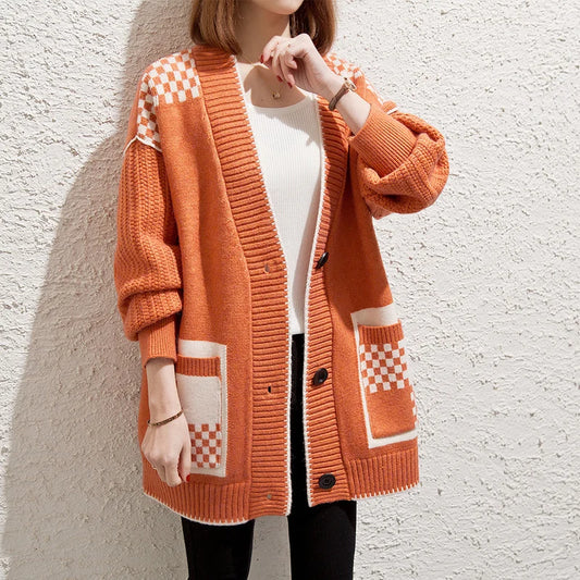New Fashion Women Midi Long Sweater Knitwear Cardigan Coat Outside Loose Button Pocket Knitting Sweater