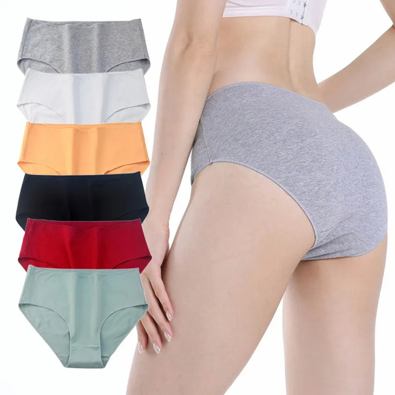 6Pcs/Set Cotton Panties Women High Waist Briefs Breathable Seamless Underwear Solid Color Soft Panty M-2XL Underpants Intimates