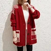 New Fashion Women Midi Long Sweater Knitwear Cardigan Coat Outside Loose Button Pocket Knitting Sweater