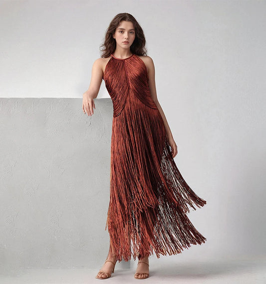 Women's Slim Fit Evening Party Dress for Bandage Fabric with  Fringe for Formal Special Events for Bandage Fabric Dress