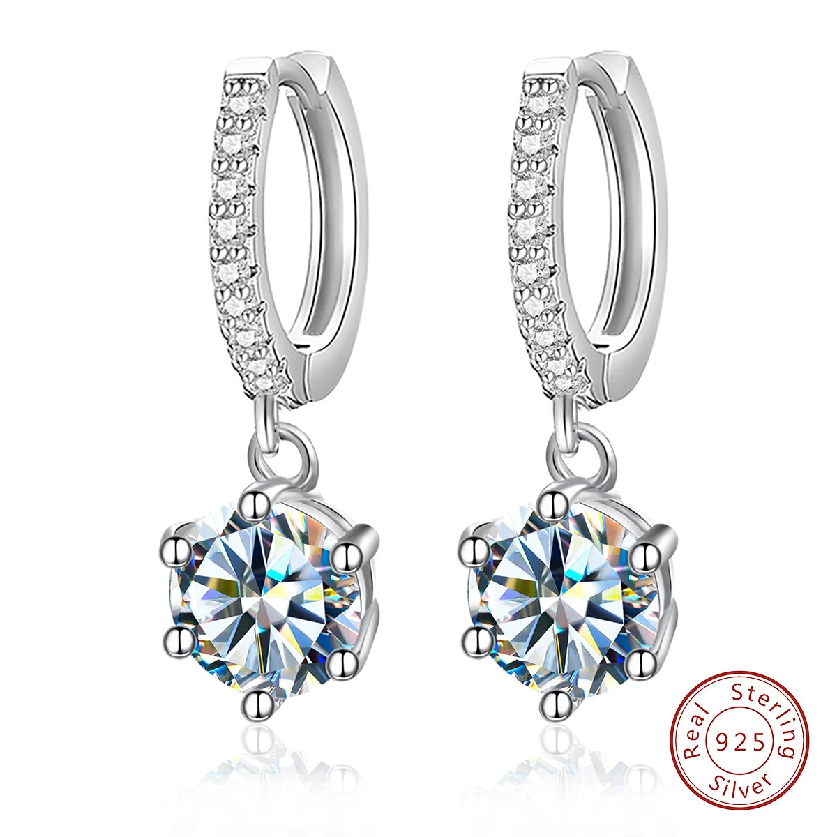 925 Sterling Silver Platinum Plated GRA  Round Brilliant Cut Lady Women Luxury Fine Jewelry Hoop Earring Moissanite