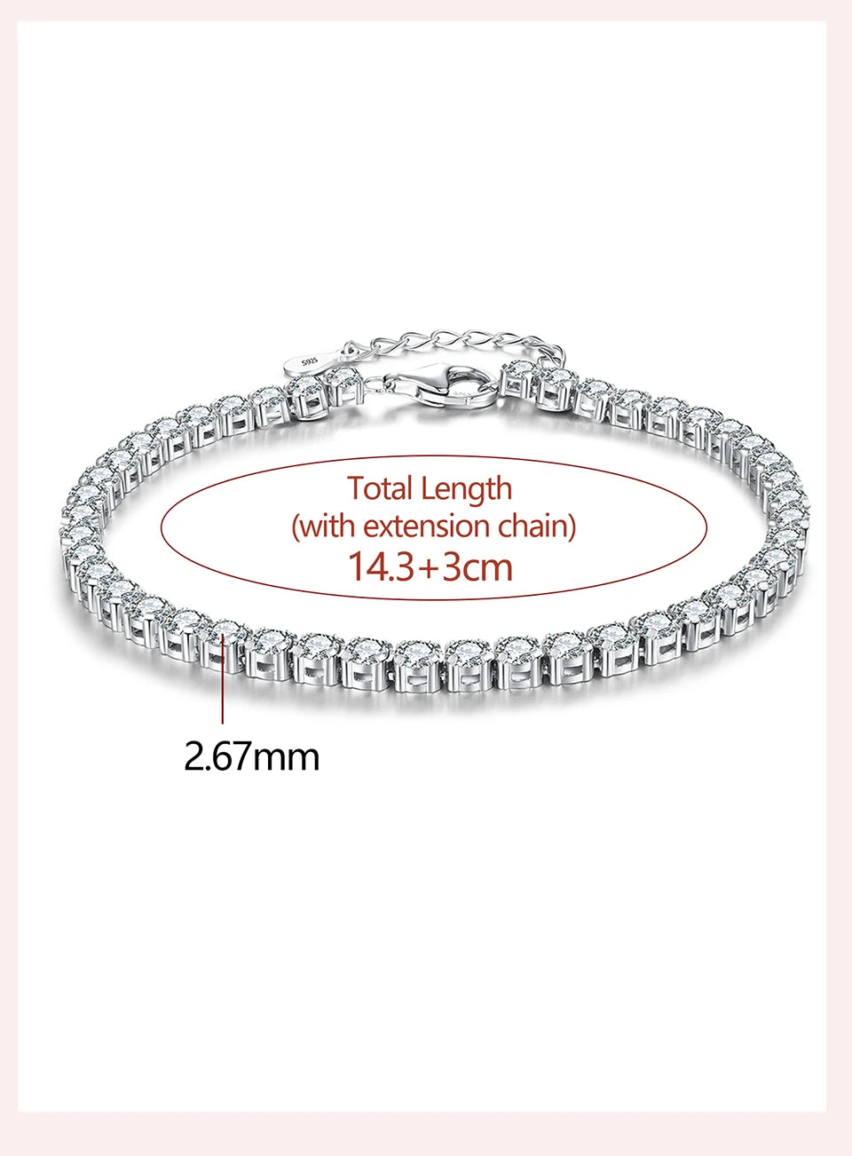 Real Moissanite Diamond Tennis Bracelet 0.1ct for Women 925 Sterling Silver White Gold Plated Eternity Wedding Fine Jewelry