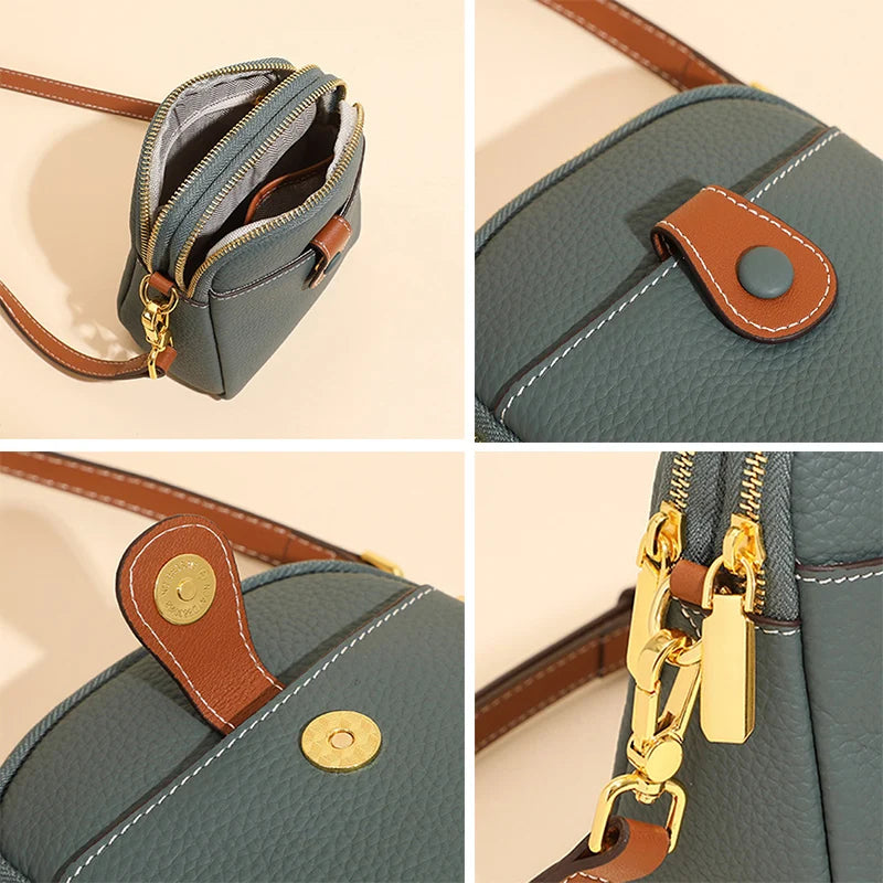 Genuine Leather Shoulder Bag Female Mobile Phone Bag  Ladies Mini Leisure Pack Fashion Real Leather Purse