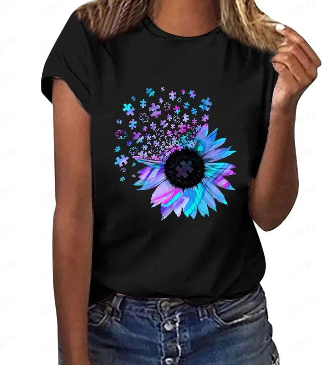Plus Size Women's T-Shirts Fashion Top 95% Cotton Short Sleeve Breathable Print O-Neck Summer Women's Clothing T-Shirt