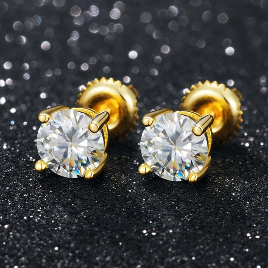 925 Sterling Silver GRA Certified Screw Back 0.5 1 2 Ct Carat Diamond Moissanite Stud Earring Men Women Engagement Fine Jewelry
