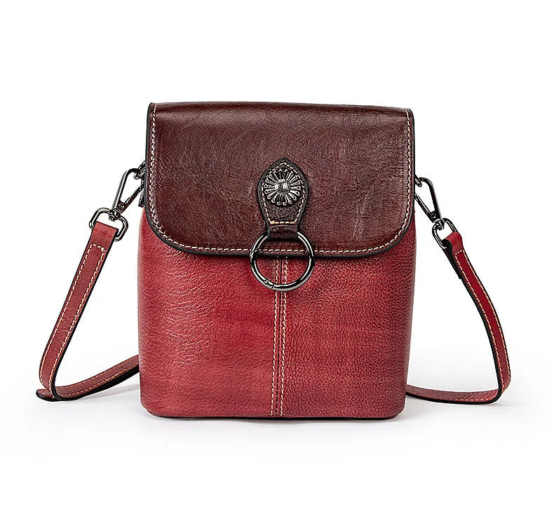 Girls Fashion Real Leather Crossbody Shoulder Bag with Zipper Closure