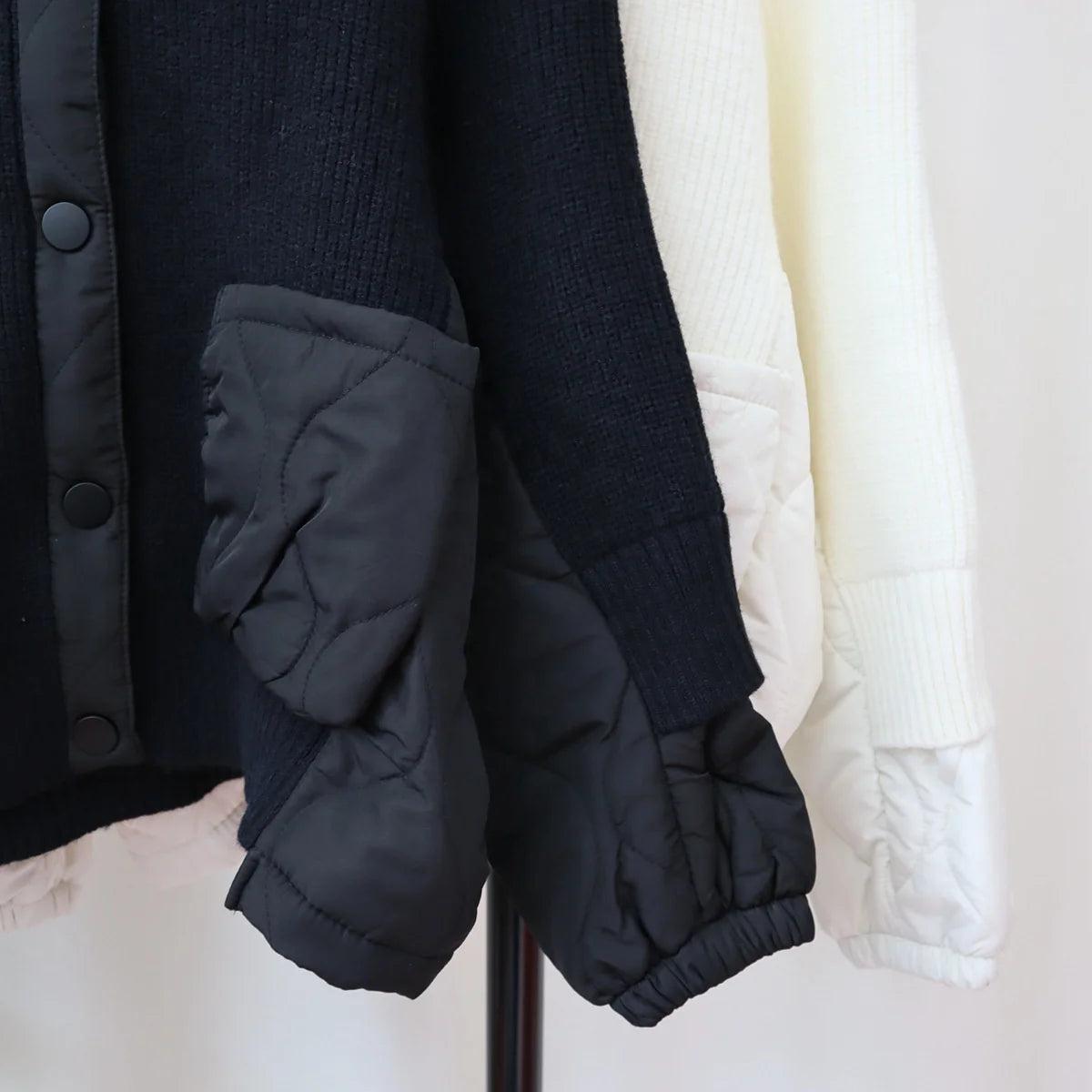 New Autumn Winter Spliced Cotton Jacket Knitted Cardigan Women's Loose Design Sweater Jacket
