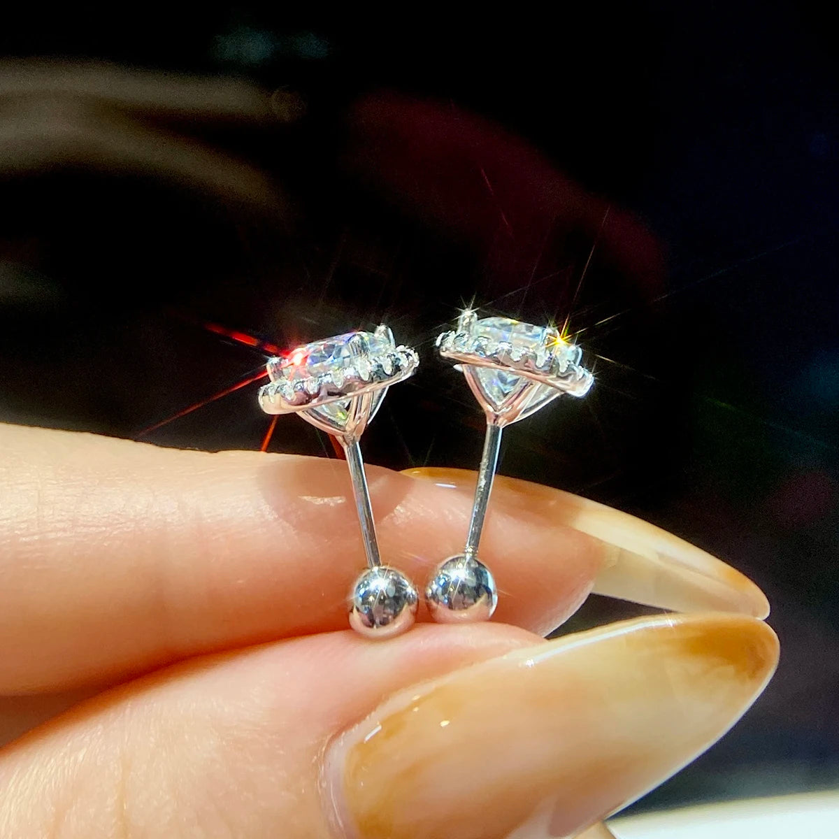 Luxury Diamond  Moissanite Round Stud Earrings S925 Silver Twist Bead Design Stud Earrings for Women Men Fine Jewelry