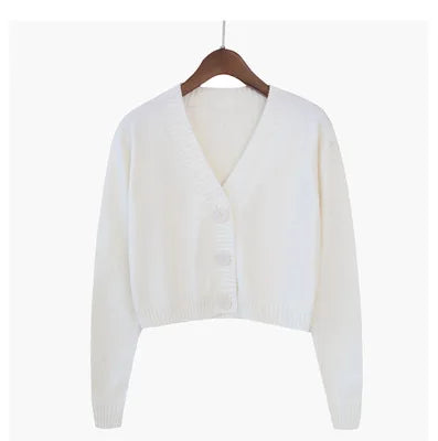 Korea Design Fashion Women's Sweet Style Sweater High Waist Long-sleeve V-neck Knitting Buttons Cardigan