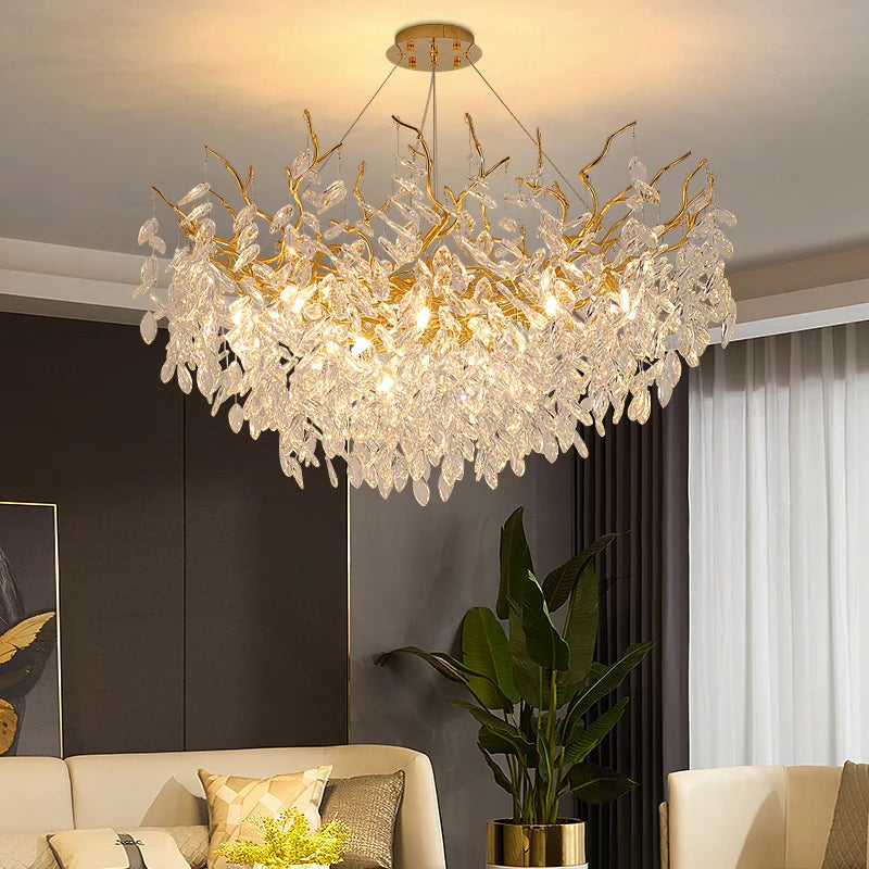 Full Crystal Chandelier Golden Special Round New Led Ceiling Lamp Modern for Living Room Dining Room Big Hotel Lighting Fixtures
