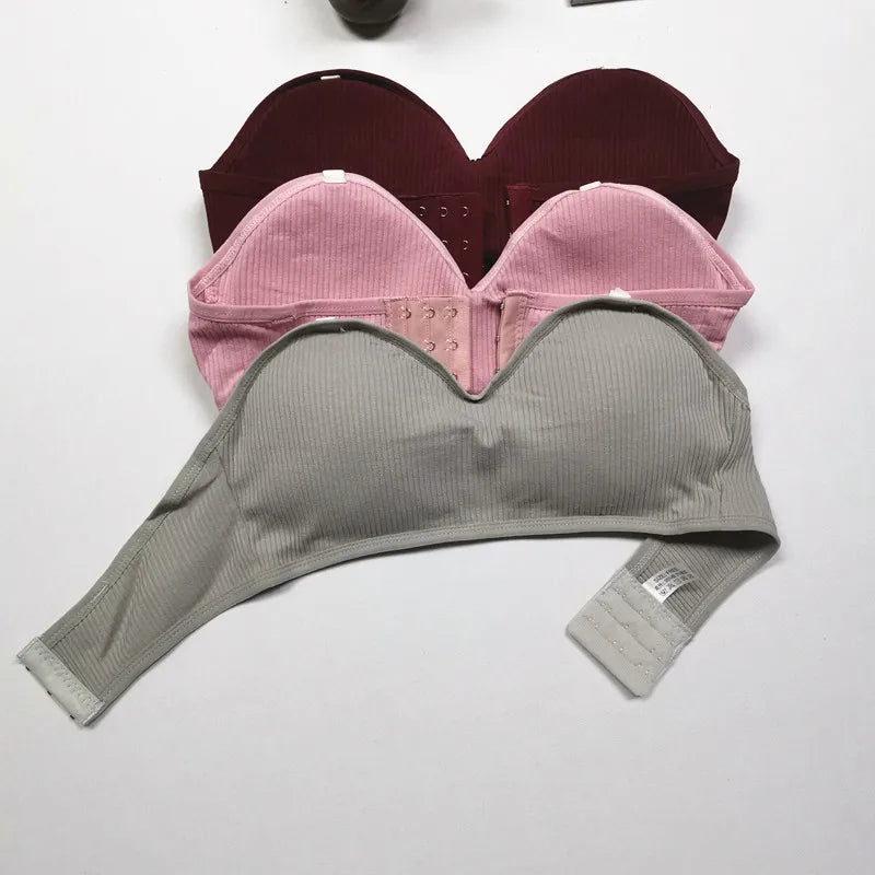 Strapless Tube Top Women Cropped Top Invisible Non-wire Bra Seamless Underwear Sexy Lingerie Cotton Bandeau Bra Removable Pads