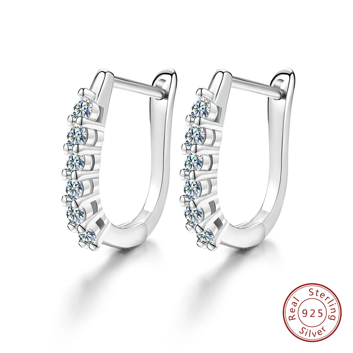 925 Sterling Silver Platinum Plated GRA  Round Brilliant Cut Lady Women Luxury Fine Jewelry Hoop Earring Moissanite