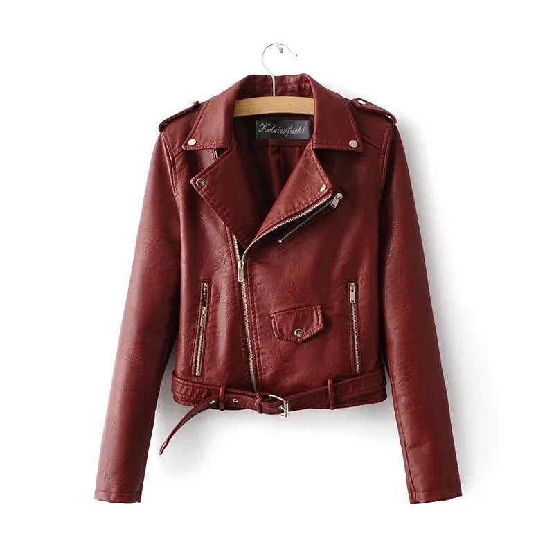 Fall Jacket Woman Pu Coat Asymmetrical Short Motorcycle Leather Jacket Women