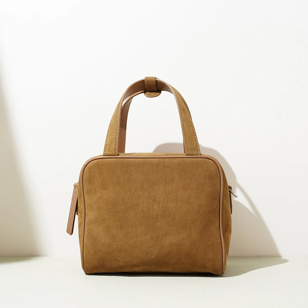 Advanced Suede Brown Bag Real Frosted Cowhide Genuine Leather Tote Shoulder Bag for Women Autumn Winter New Collection
