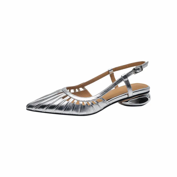 3CM Luxury High Quality Chaussures Pour Femmes Chic Sling back Casual Sandals Gold Low Heels for Ladies