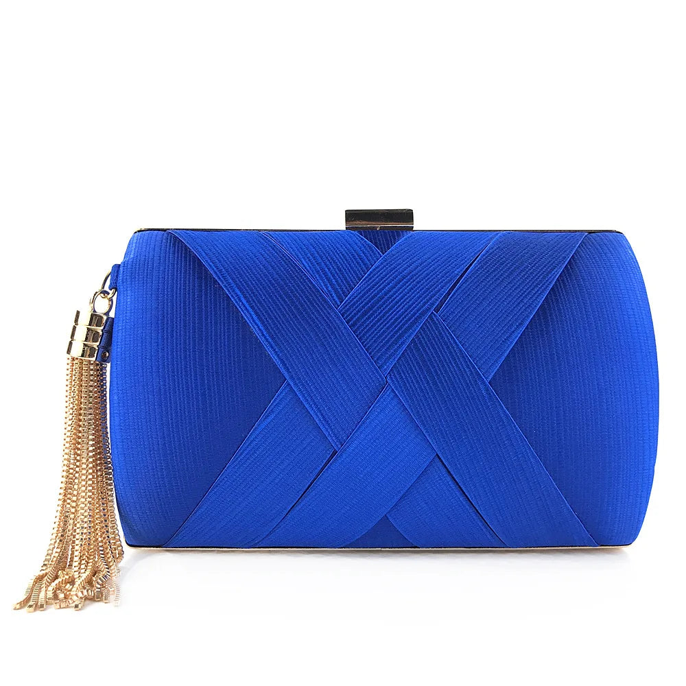 New Women Lady Evening Party Tassels Handbag Retro Bride Simple Small Cloth Elegant Dress Cocktail Bag Handbag