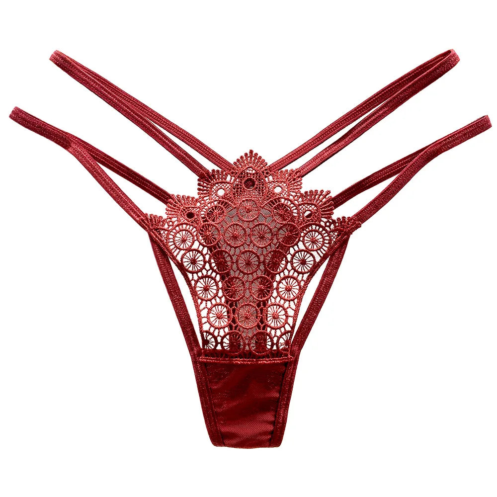 Women Lace Double Belt Thong Low Waist Panties Sexy Underwear Ladies Briefs Lingerie Panty Underwear Comfortable G-String