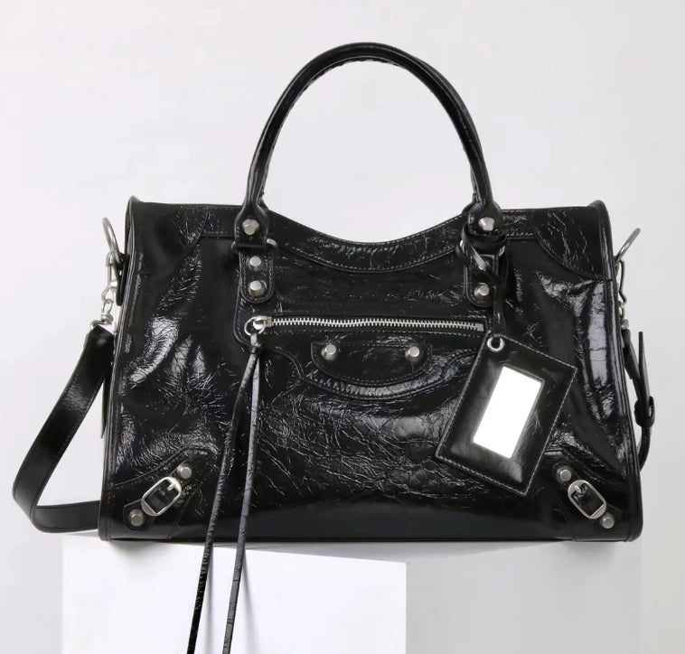 Deluxe Ladies Genuine Leather Hand Bags Purses and Handbags Designer Luxury Rivet Motorcycle Bag Purse for Women