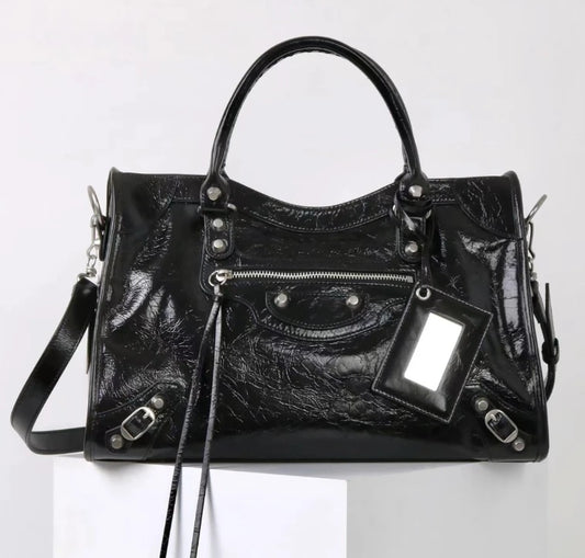 Deluxe Ladies Genuine Leather Hand Bags Purses and Handbags Designer Luxury Rivet Motorcycle Bag Purse for Women