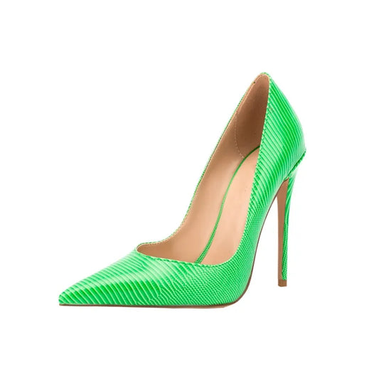 Women Lizard Print Shoes Pointy Toe 12cm Classic Heels Ladies Shallow