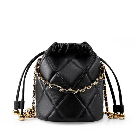New Trend Luxury Quilted Bucket Bag for Women Genuine Leather Crossbody Mini Shoulder Phone Bag Durable Chain Custom Lady