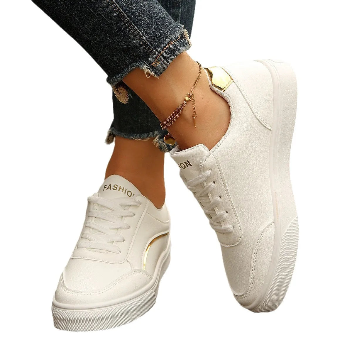 Large Size Girls White Shoes 2025 Spring New Casual Sneakers Women's Popular Flat Shoes