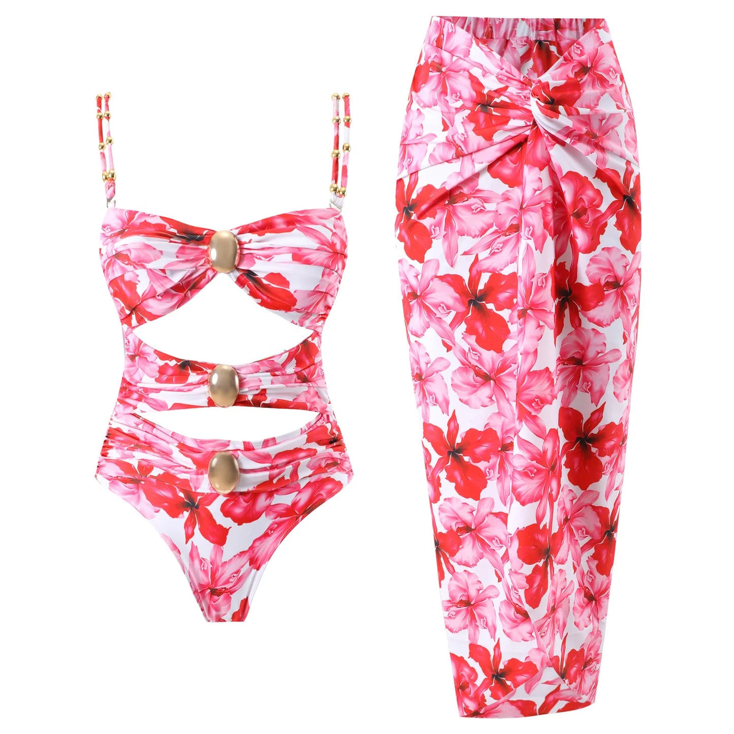 New Arrivals Swimwear Hollow Out Sexy Bodysuit With Skirt Bathing Suit Women Two Pieces Swimsuit