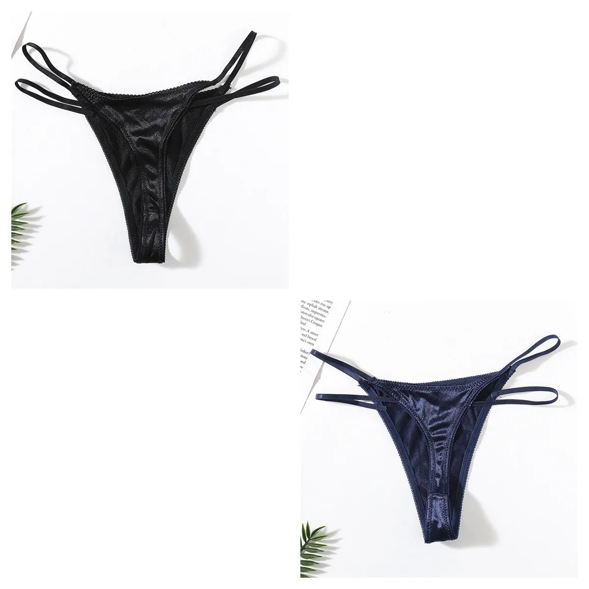 2Pcs/Set Women Panties Low Waist G-string Satin Underwear Female Underpants Solid Color Panty Sexy Lingerie Thongs