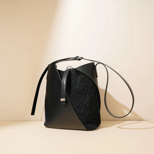 Large Capacity Genuine Cowhide Leather Bucket Bag Fashion Trendy Suede Shoulder Purse for Ladies Soft Vintage Style for Summer