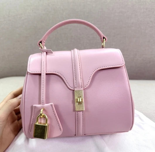 Premium Feel Women's Genuine Leather Tote Bag Vintage Dress Rock Style One Shoulder Crossbody Lock Button Handheld for Summer