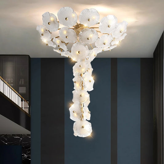 White Warm Light Luxury Cuprum Material for Wedding Decoration Large Villa Living Room K9 Crystal Led Chandelier Lighting