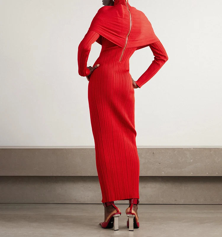 2026 Fashionable Elegant Red Bandage Dress High Neck Long Fitted Gown for Formal  Cocktail Events