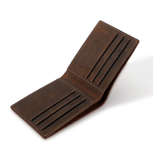 Vintage Style Men's Genuine Leather Wallet Quality Coin Pocket Snap Leather Zip Wallet Short Length for Credit Cards